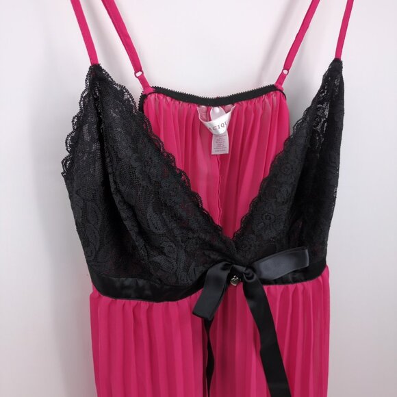 Cacique Women's 18/20 Babydoll Lace Accordion Pleat Nighty Lingerie Pink Black - Picture 3 of 9